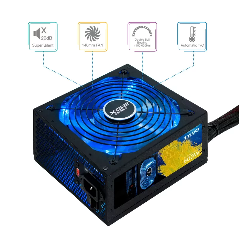 Kontrolsat - TooQ Xtreme Gaming Power Supply - Energy II - 800W - W/ Led - TQXGEII-800SAP