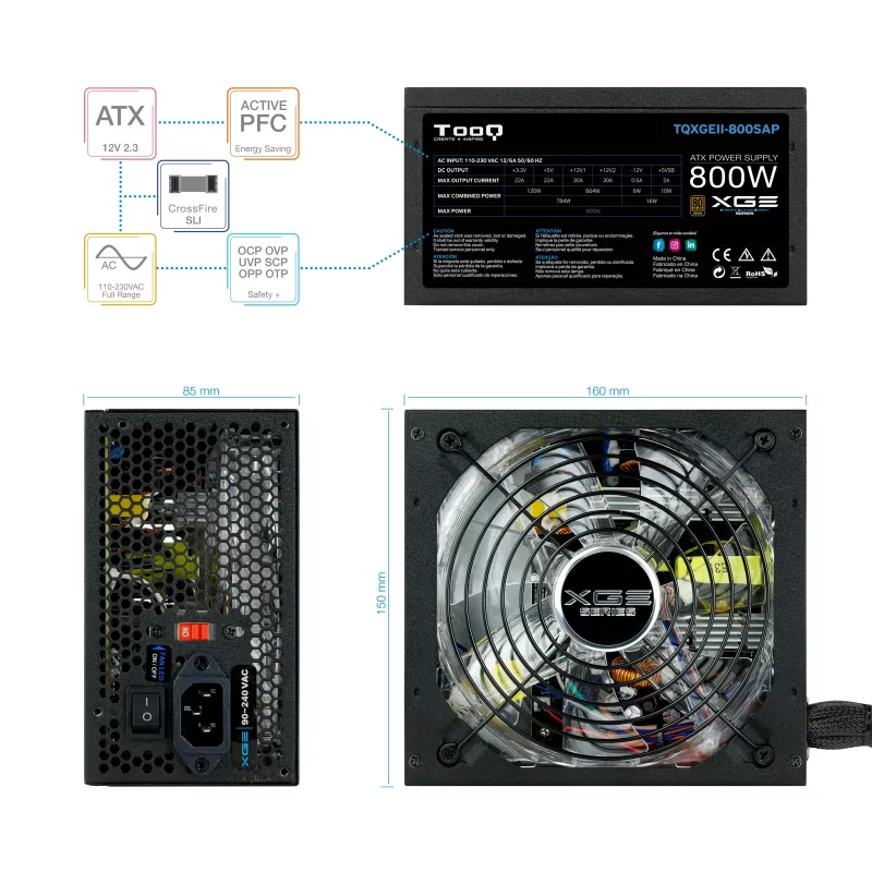 Kontrolsat - TooQ Xtreme Gaming Power Supply - Energy II - 800W - W/ Led - TQXGEII-800SAP
