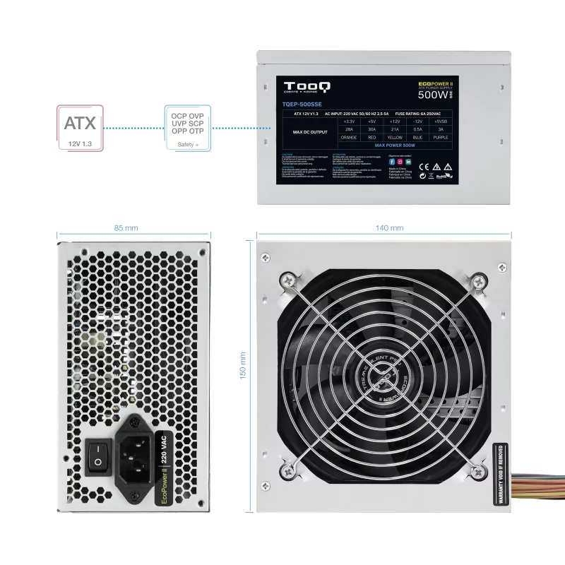 Kontrolsat - TooQ Power Supply - Ecopower II - ATX 500W - TQEP-500SSE