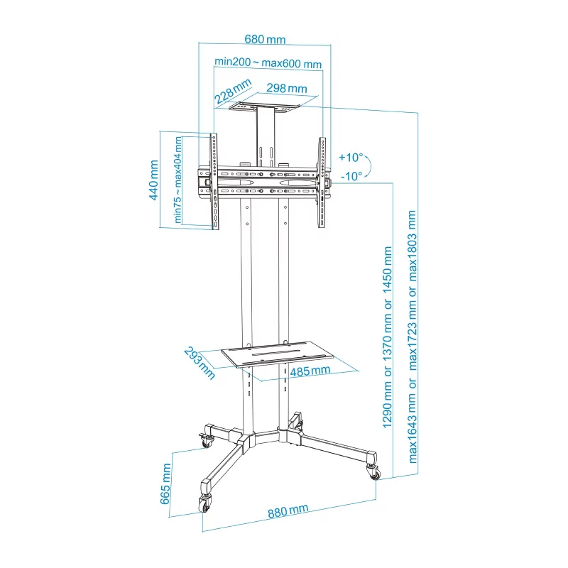 Kontrolsat - TooQ Floor Stand - W/ Wheels - For Screens - 37" / 70" - Black - FS1470M-B