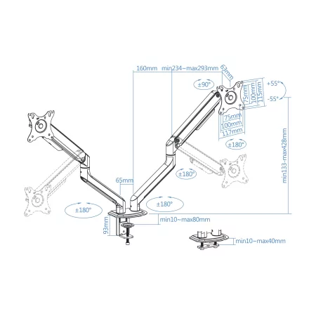 Kontrolsat - TooQ Table Stand - For 2 Screens - 17" / 32" - DB4132TNR-W Kontrolsat - TooQ Table Stand - For 2 Screens - 17" / 32" - DB4132TNR-W