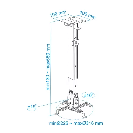 Kontrolsat - TooQ Ceiling Bracket - For Projectors - Silver - PJ2012T-S Kontrolsat - TooQ Ceiling Bracket - For Projectors - Silver - PJ2012T-S