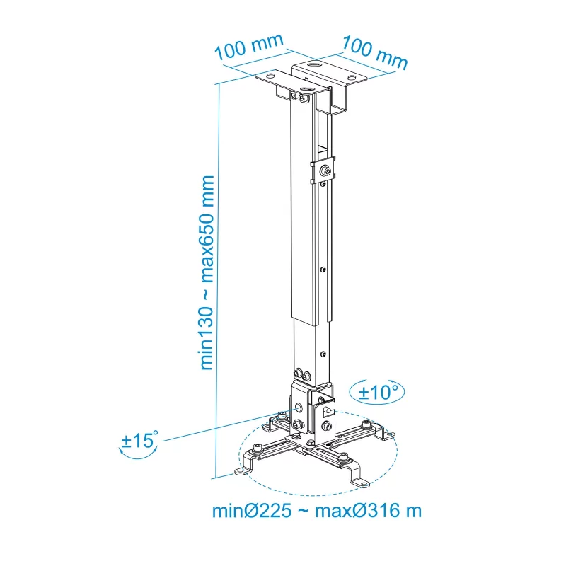 Kontrolsat - TooQ Ceiling Bracket - For Projectors - Black - PJ2012T-B