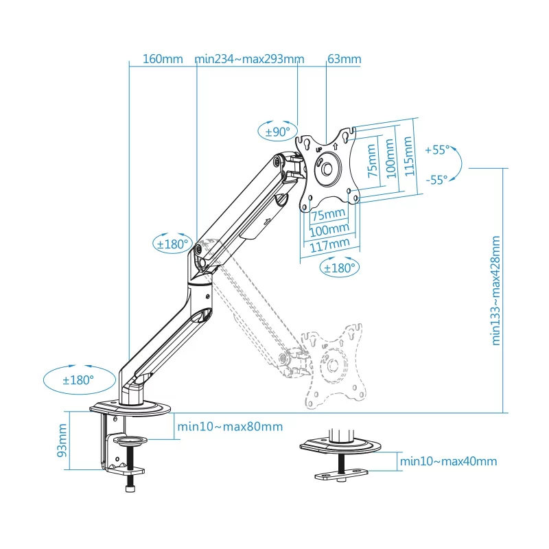 Kontrolsat - TooQ Desk Stand - 1 Screen - 17" / 32" - Gray - DB4032TNR-G