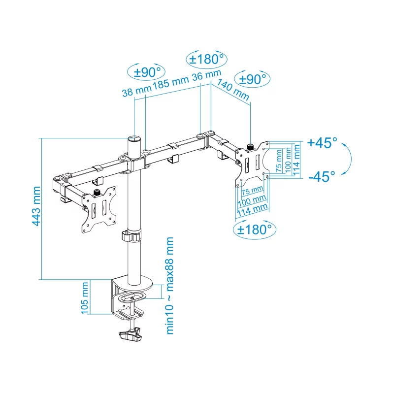 Kontrolsat - TooQ Desk Stand - 2 Screens - 13" / 32" - Black - DB1232TN-B