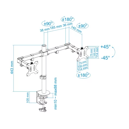 Kontrolsat - TooQ Desk Stand - 2 Screens - 13" / 32" - Black - DB1232TN-B