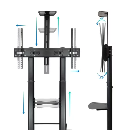 Kontrolsat - TooQ Adjustable Floor Stand - Zeus - W/ Wheels - 60" / 100" - Black - FS20400HM-B