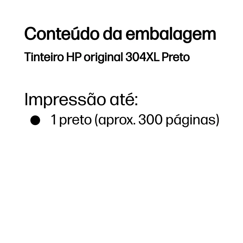 Kontrolsat - Tinteiro HP - 304 XL - Preto - 300 Páginas - N9K08AE