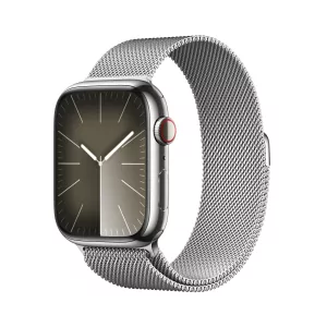 Kontrolsat - Apple Watch Series 9 GPS + Cellular Silver Stainless Steel | Silver Milanese Loop Bracelet (45mm)