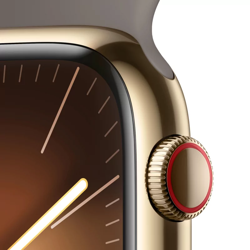 Kontrolsat - Apple Watch Series 9 GPS + Cellular Aço Inoxidável Dourado | Bracelete Sport Barro - M/L (45mm)