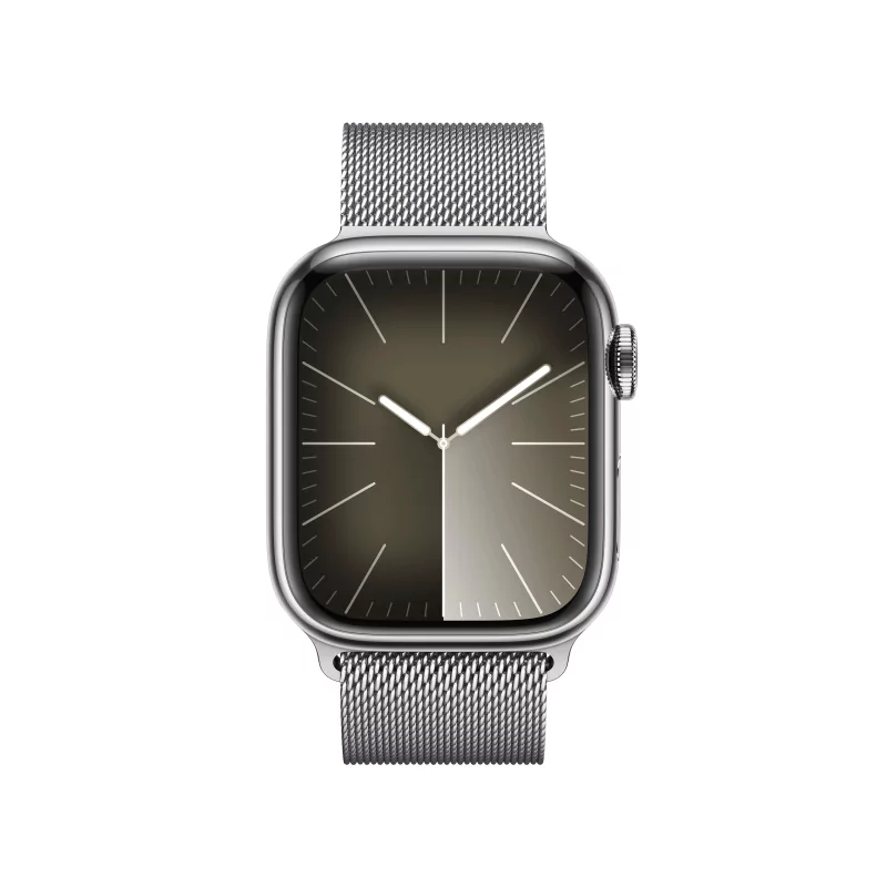 Kontrolsat - Apple Watch Series 9 GPS + Cellular Silver Stainless Steel | Silver Milanese Loop Bracelet (41mm)