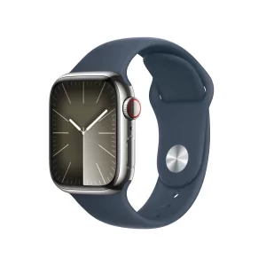 Kontrolsat - Apple Watch Series 9 GPS + Cellular Silver Stainless Steel | Trovoada Blue Sport Bracelet - S/M (41mm)