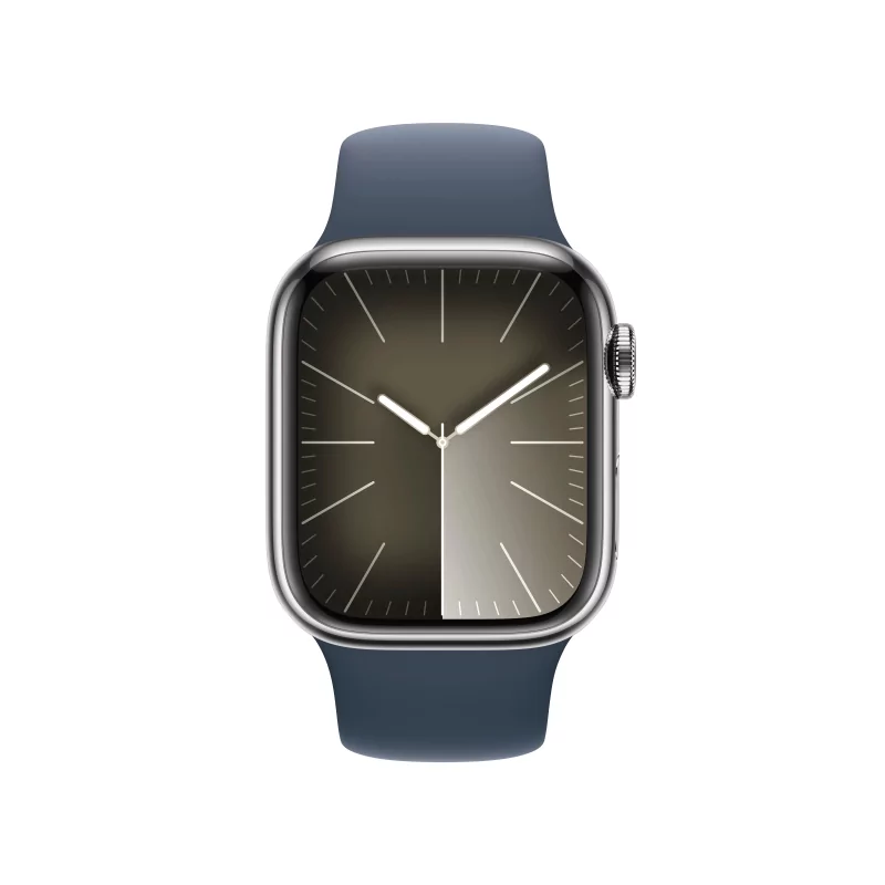 Kontrolsat - Apple Watch Series 9 GPS + Cellular Silver Stainless Steel | Trovoada Blue Sport Bracelet - S/M (41mm)