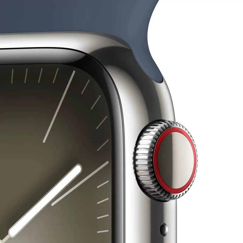 Kontrolsat - Apple Watch Series 9 GPS + Cellular Silver Stainless Steel | Trovoada Blue Sport Bracelet - S/M (41mm)