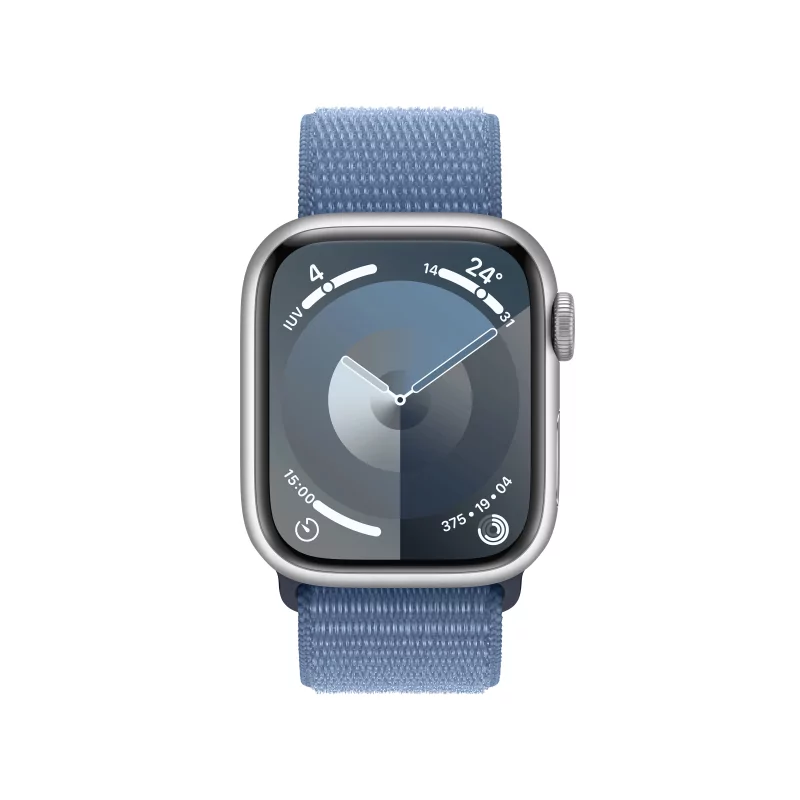Kontrolsat - Apple Watch Series 9 GPS + Cellular Silver Aluminum | Winter Blue Sport Loop Bracelet (41mm)