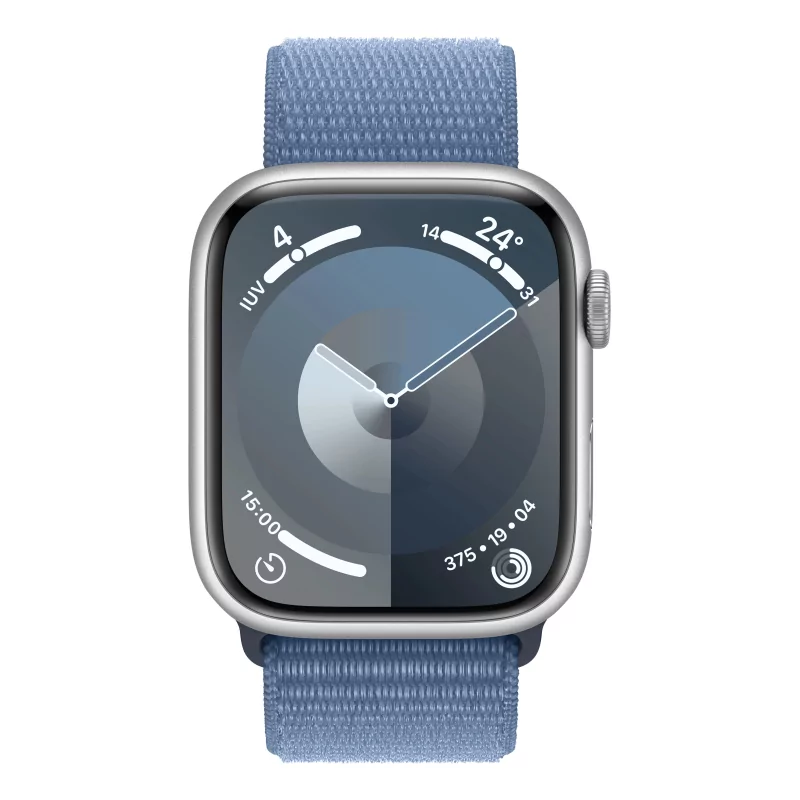 Kontrolsat - Apple Watch Series 9 GPS Aluminum Silver | Winter Blue Sport Loop Strap (45mm)