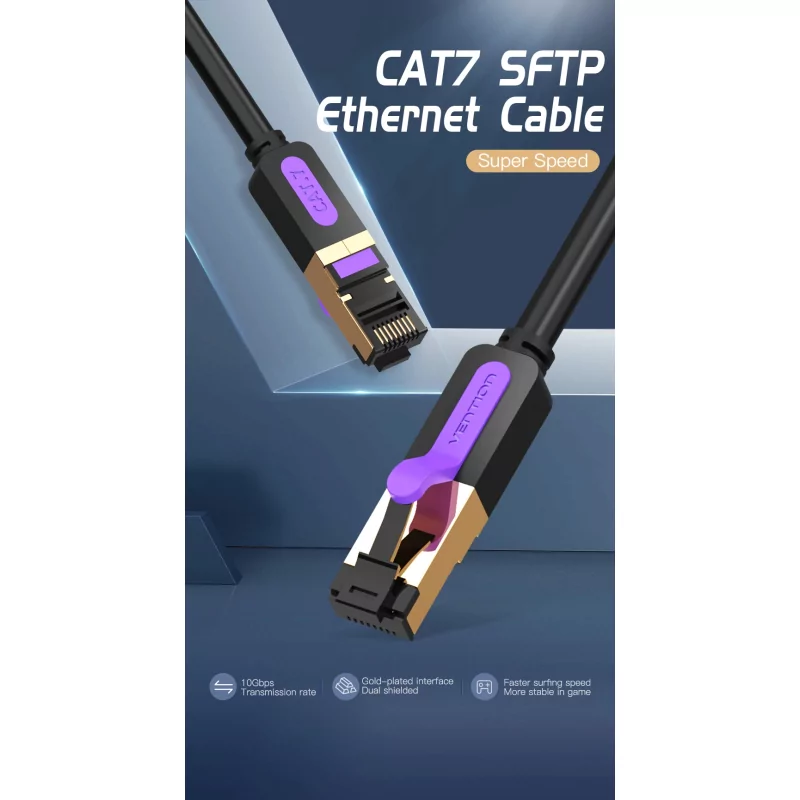 Kontrolsat - Cabo de Rede RJ45 SGTP Vention - Cat7 - 1M - Preto/Roxo - ICDBF