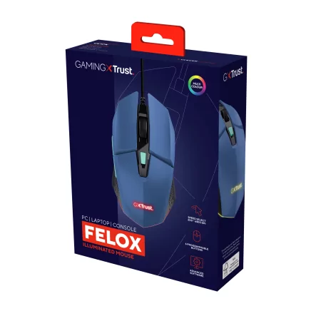 Kontrolsat - Trust Gaming Mouse - 6400 DPI - 60 IPS - RGB - Blue - GXT 109 FELOX Kontrolsat - Trust Gaming Mouse - 6400 DPI - 60 IPS - RGB - Blue - GXT 109 FELOX