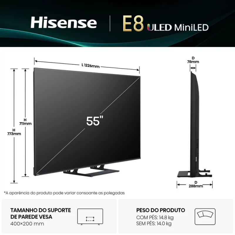 Hisense 55" Mini LED 4K Smart TV 55E8Q