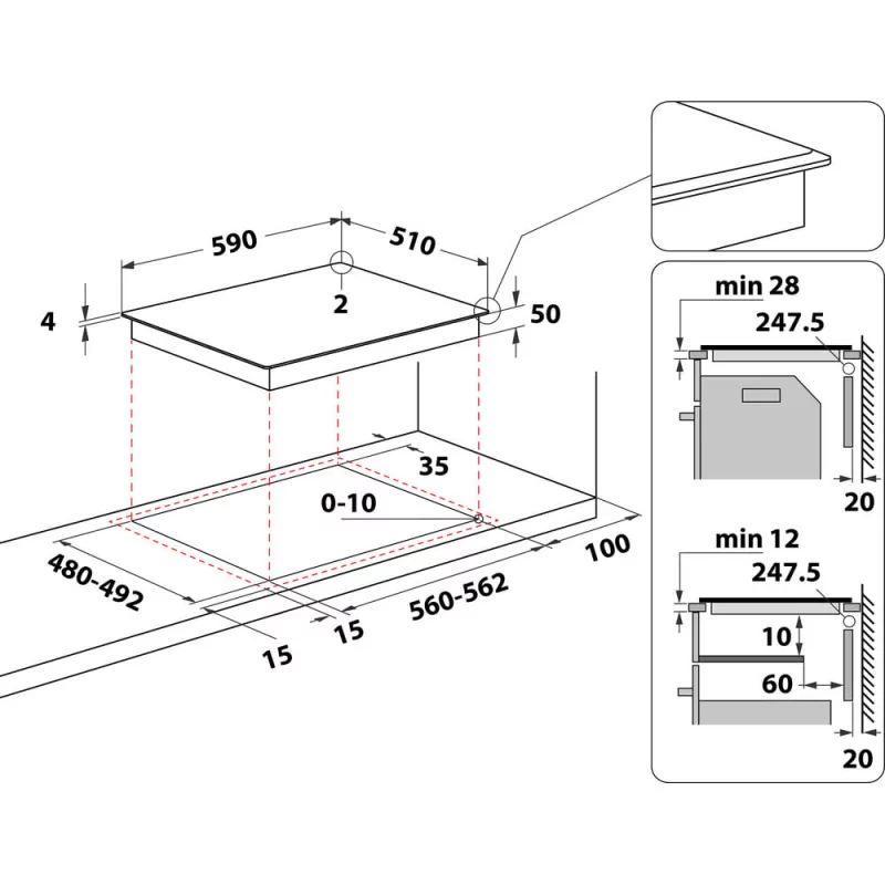 WHIRLPOOL Ceramic Hob WLS-5360-BF/W (Ref: 152073) - 4 Zones, White