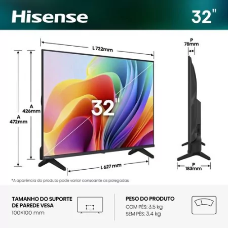 Smart TV Hisense 32A4S de 32" (81 cm) HD (HDR10) VIDAA U9
