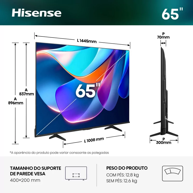 Smart TV Hisense 65A6S 65" (140 cm) 4K Dolby Vision VIDAA U9.5