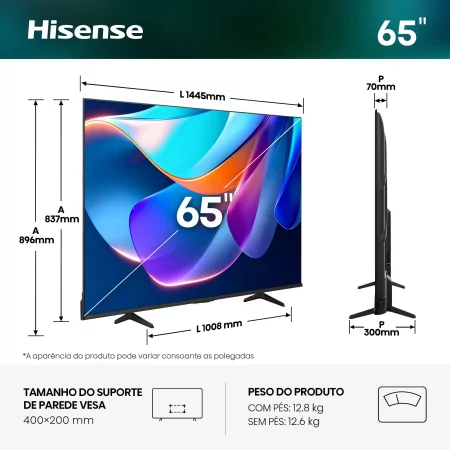 Smart TV Hisense 65E7S 65" (164 cm) QLED 4K Dolby Vision IQ VIDAA U9.5