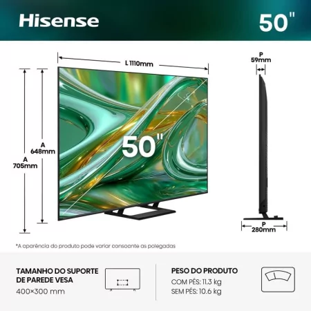 Smart TV Hisense 50E8S 50" (126 cm) MiniLED QLED 4K 144Hz Dolby Vision IQ VIDAA U9