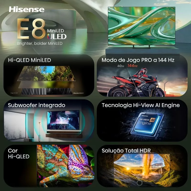 Smart TV Hisense 55E8S 55" (139 cm) MiniLED QLED 4K 144Hz Dolby Vision IQ VIDAA U9
