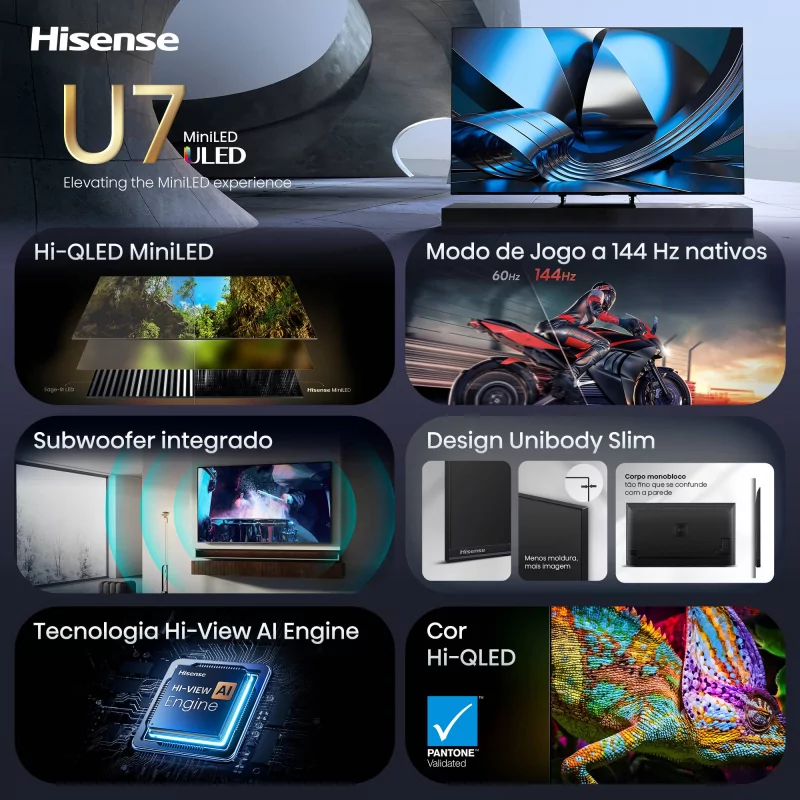 Smart TV Hisense 75U7SE de 75" (189 cm) MiniLED QLED 4K 144Hz Dolby Vision IQ IMAX Enhanced VIDAA U9