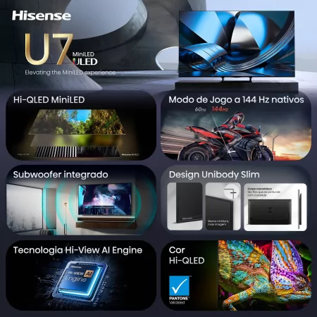 Smart TV Hisense 75U7SE de 75" (189 cm) MiniLED QLED 4K 144Hz Dolby Vision IQ IMAX Enhanced VIDAA U9