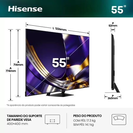 Smart TV Hisense 55U7S PRO de 55" (139 cm) MiniLED QLED 4K 165Hz Dolby Vision IQ IMAX Enhancer VIDAA U9.5
