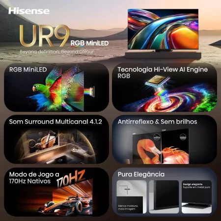 Smart TV Hisense 65UR9S 65" (164 cm) RGB MiniLED 4K 170Hz Dolby Vision IQ IMAX Enhancer VIDAA U9.5