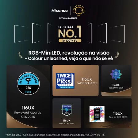 Smart TV Hisense 116UXQ 116" (293 cm) RGB MiniLED 4K 165Hz Dolby Vision IQ IMAX Enhancer VIDAA U9