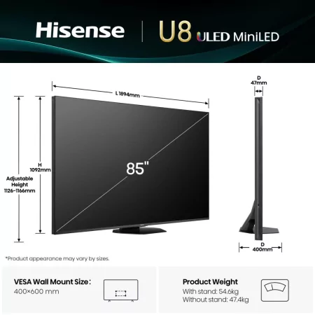 Hisense 85U8Q - Mini LED PRO ULED 4K Smart TV 85"