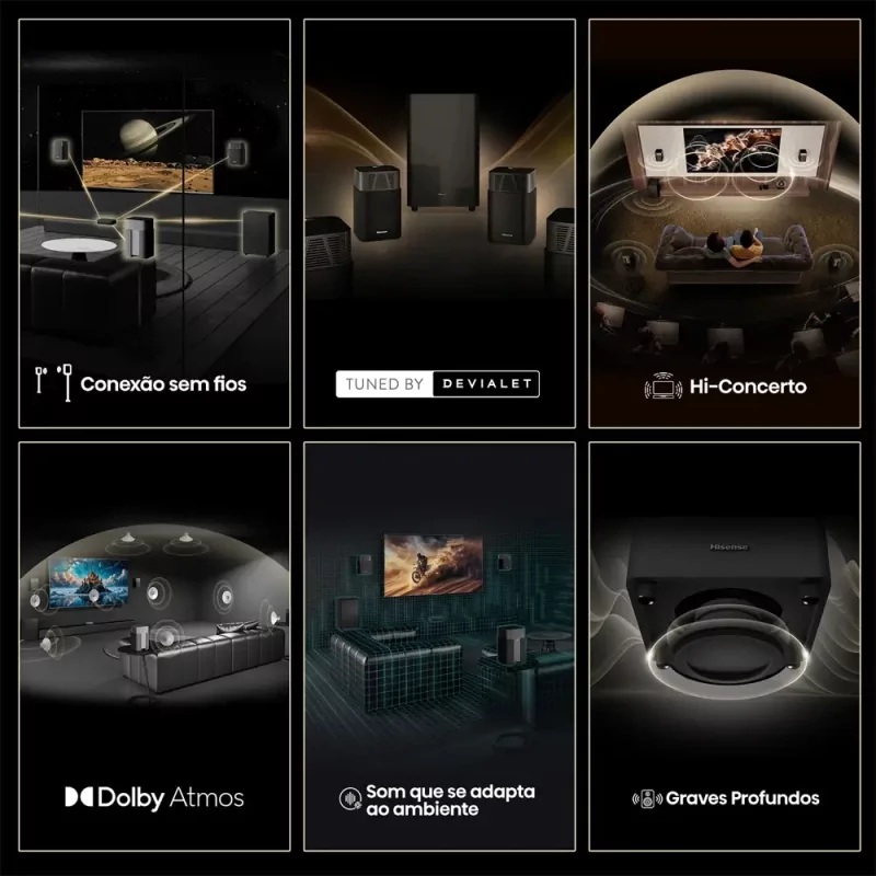Barra de sonido Hisense HT Saturn 360W - 4.1.2 canales, cine en casa, Dolby Atmos, DTS Virtual: X, Hi-Concerto, EzPlay