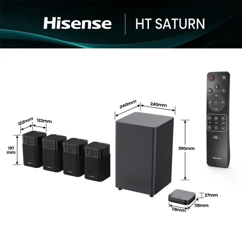Barra de sonido Hisense HT Saturn 360W - 4.1.2 canales, cine en casa, Dolby Atmos, DTS Virtual: X, Hi-Concerto, EzPlay