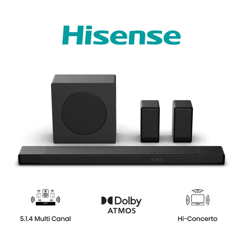Barra de sonido Hisense AX AX5140Q de 600 W - 5.1.4 canales, Dolby Atmos, DTS Virtual: X, Hi-Concerto, EzPlay