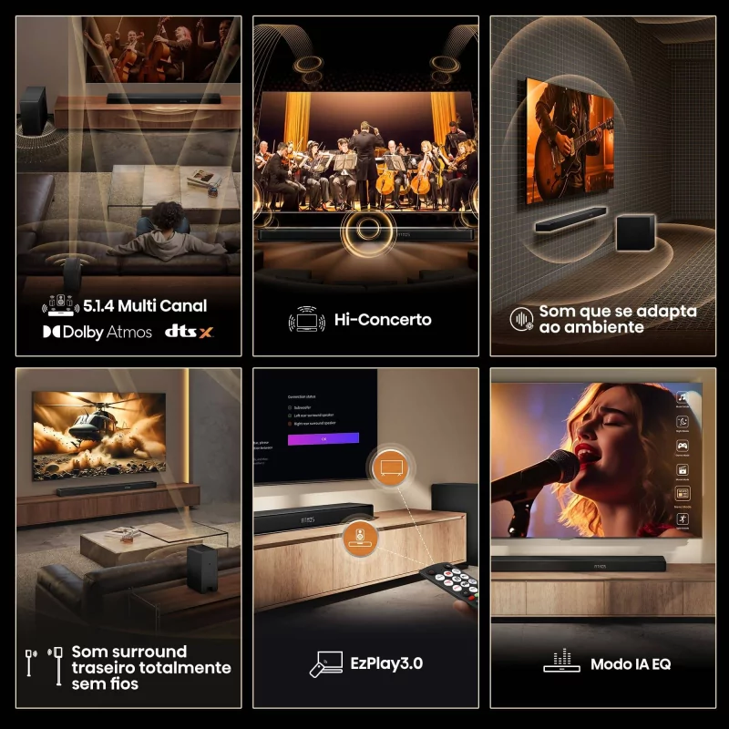 Soundbar Hisense AX AX5140Q 600W - 5.1.4 CH, Dolby Atmos, DTS Virtual: X, Hi-Concerto, EzPlay