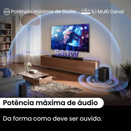 Soundbar Hisense AX AX5100Q 580W - 5.1 CH, Dolby Atmos, DTS Virtual: X, Hi-Concerto, EzPlay