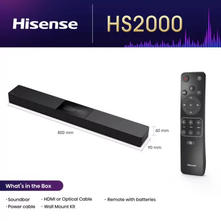 Soundbar Hisense HS2000 240W - 2.1 CH, DTS Virtual: X - Preta