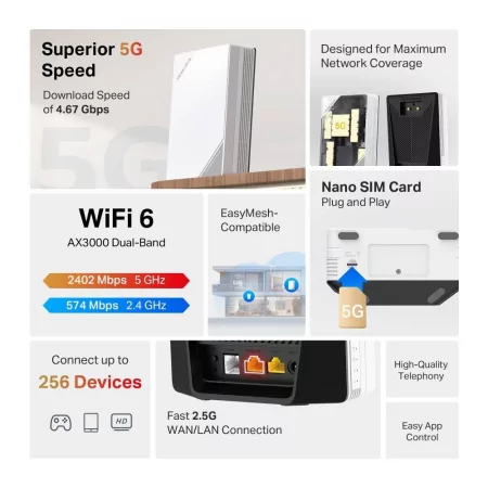 Router 5G Mercusys MB520-5G AX3000 Wi-Fi 6 2.5GbE Mesh