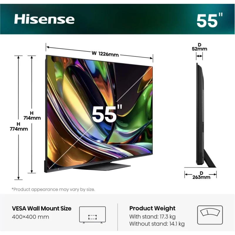 Smart TV Hisense 55UR8S de 55" (139 cm) RGB Mini LED 180Hz IMAX Enhanced