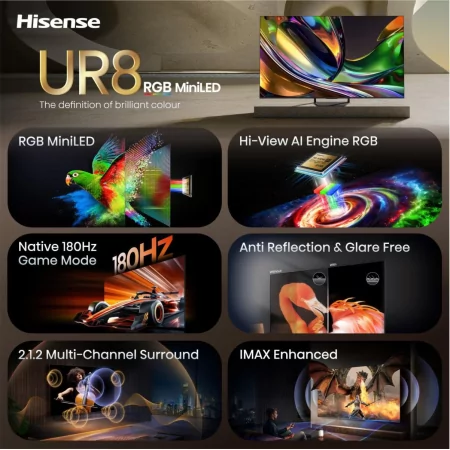 Smart TV Hisense 55UR8S de 55" (139 cm) RGB Mini LED 180Hz IMAX Enhanced