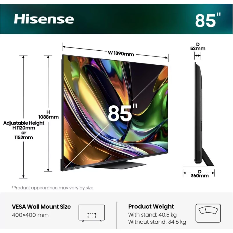 Smart TV Hisense 85UR8S 85" (215 cm) RGB Mini LED 180Hz IMAX Enhanced