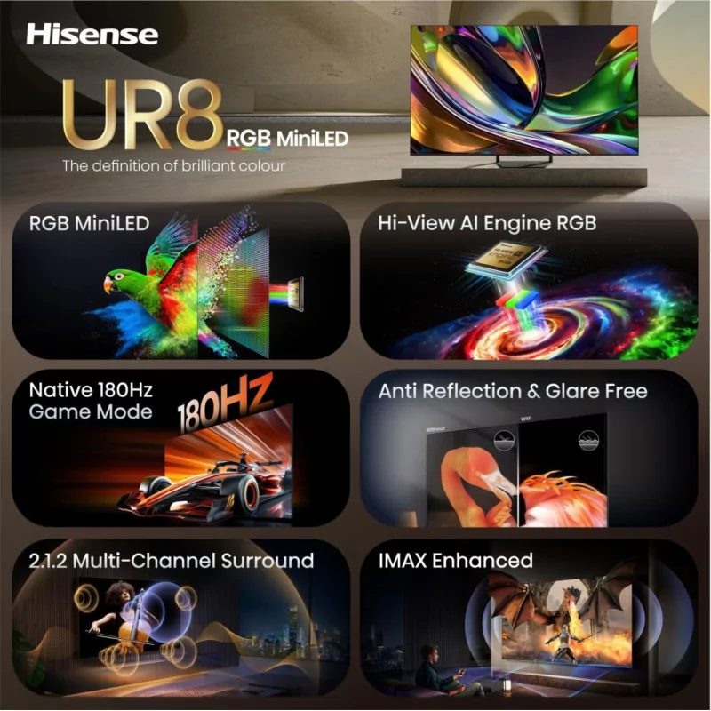 Smart TV Hisense 85UR8S 85" (215 cm) RGB Mini LED 180Hz IMAX Enhanced