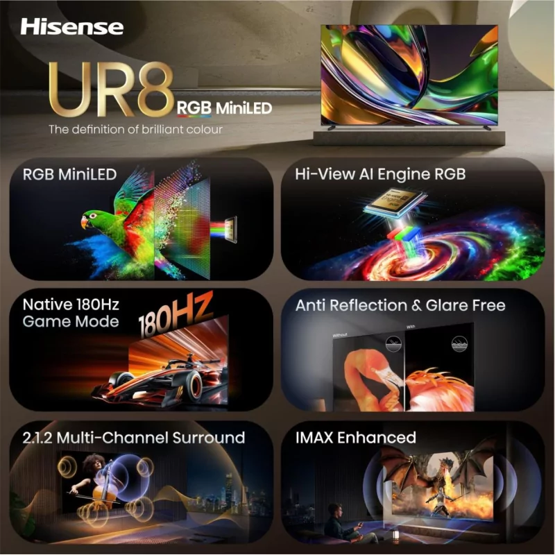 Smart TV Hisense 100UR8S 100" (253 cm) RGB Mini LED 180Hz IMAX Enhanced