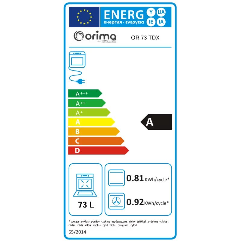 Horno eléctrico multifunción Orima OR-73-TDX (73 L - Acero inoxidable - Clase A)