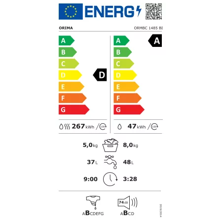 Lavadora y secadora Orima ORMBC-1485-BI (8 kg/5 kg - 1400 rpm)