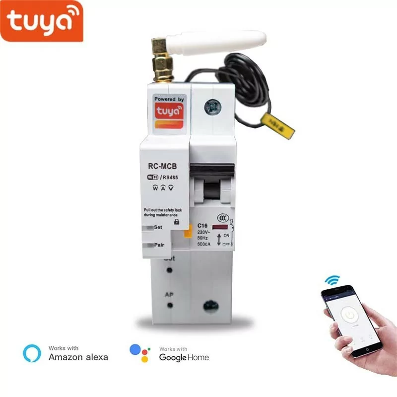 Disjuntor Smart 20A com medidor tensão Monofasico Tuya Alexa Google Home